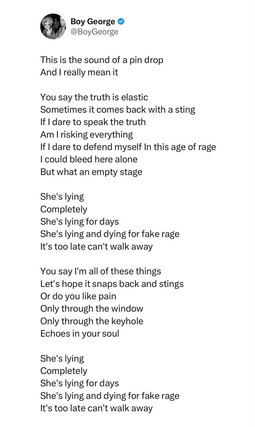 She’s Lying lyric sheet