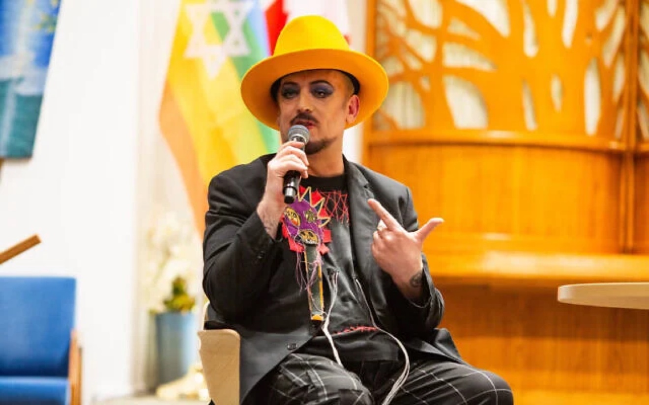Boy George performing We Will Dance Again at a Vancouver shul